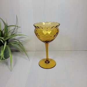 Vintage Empoli Amber Diamond Optic Stemmed Candle Holder